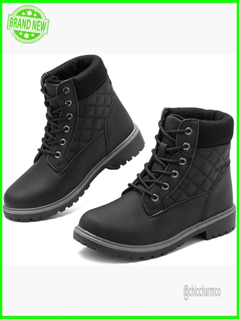 Waterproof Fur Lined Ankle Boots Non Slip Lace Up Combat Style Winter Shoes
